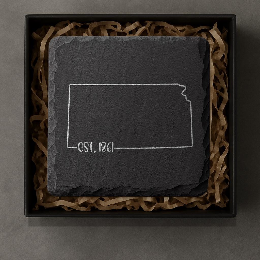 Kansas Slate Coasters 4x4 Laser Engraved Stone Drink Coasters Kansas Home Décor Sunflower State Established 1861 Gift