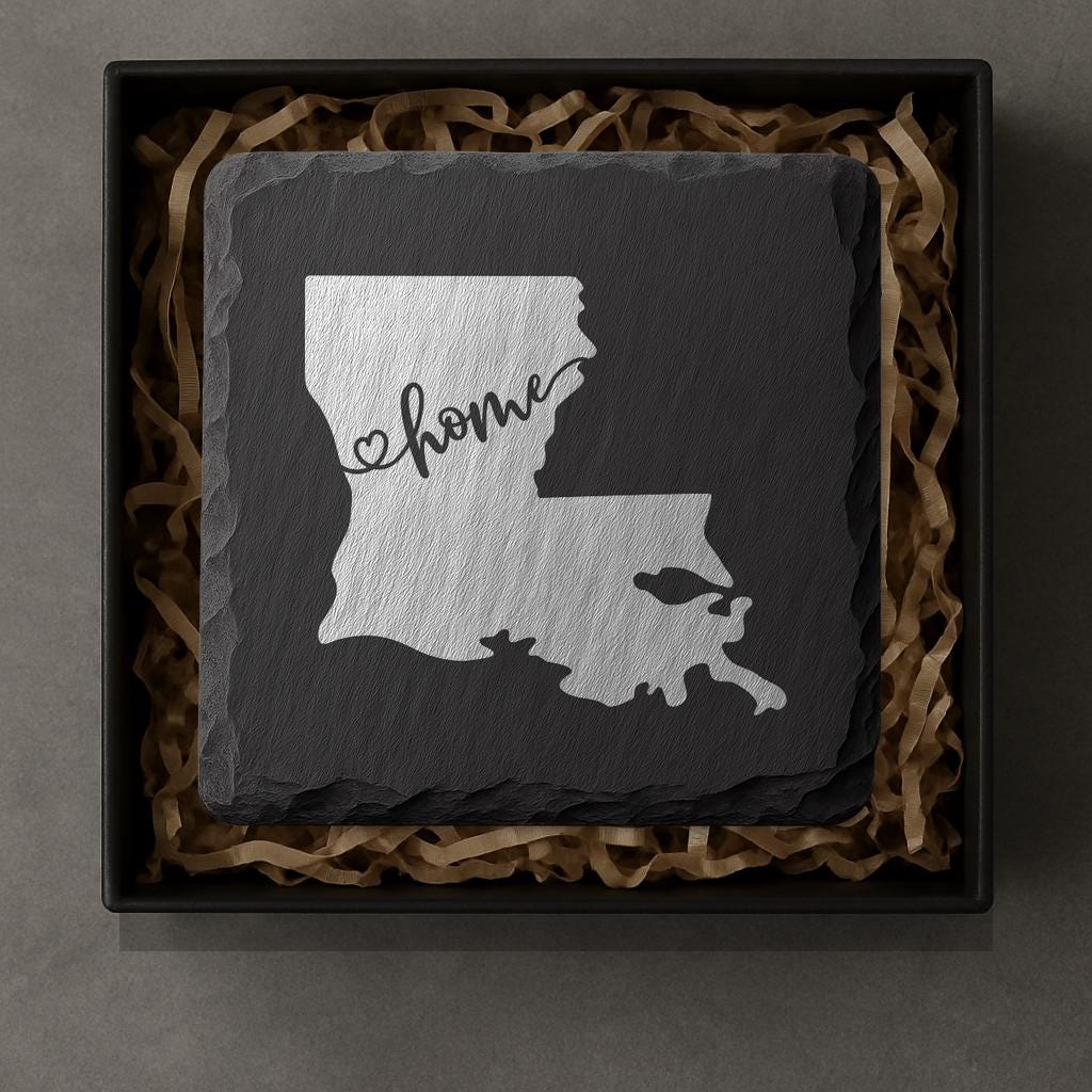 Louisiana Slate Coasters 4x4 Laser Engraved Stone Drink Coasters Louisiana Home Décor Pelican State Established 1812 Gift