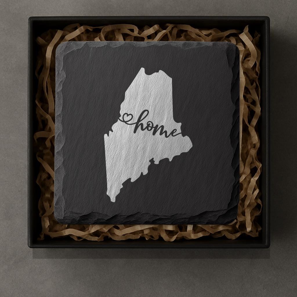 Maine Slate Coasters 4x4 Laser Engraved Stone Drink Coasters Maine Home Décor Pine Tree State Established 1820 Gift