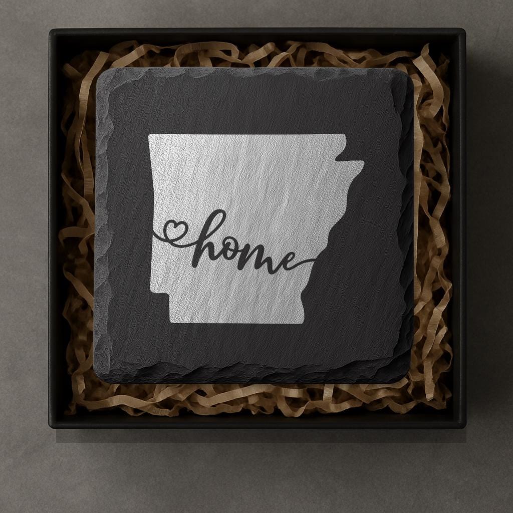 Arkansas Slate Coasters 4x4 Laser Engraved Stone Drink Coasters Arkansas Home Décor Natural State Established 1836 Gift Set