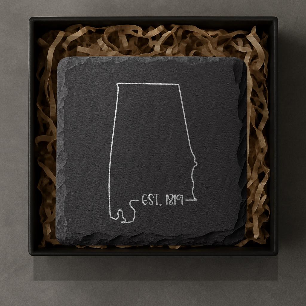 Alabama Slate Coasters 4x4 Laser Engraved Stone Drink Coasters Alabama Home Decor Heart of Dixie Established 1819 Gift