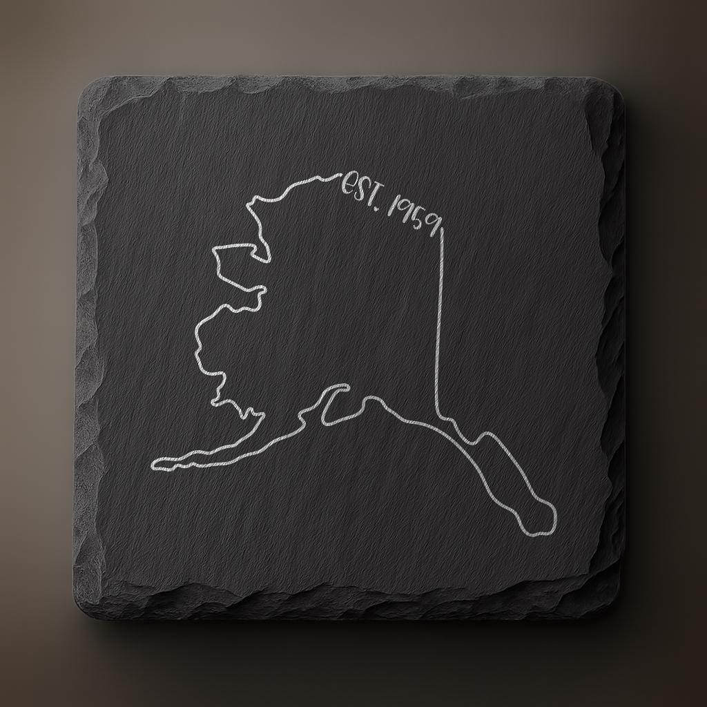 Alaska Slate Coasters 4x4 Laser Engraved Stone Drink Coasters Alaska Home Décor Last Frontier Established 1959 Gift