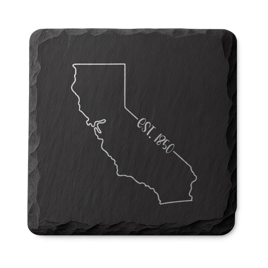 California Slate Coasters 4x4 Laser Engraved Stone Drink Coasters California Home Décor Golden State Established 1850 Gift