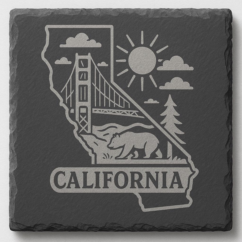 California Slate Coasters 4x4 Laser Engraved Stone Drink Coasters California Home Décor Golden State Established 1850 Gift