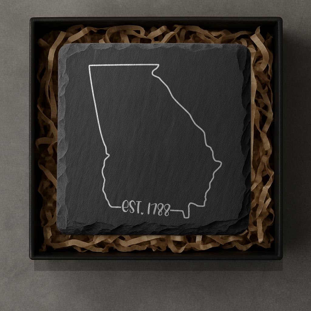 Georgia Slate Coasters 4x4 Laser Engraved Stone Drink Coasters Georgia Home Décor Peach State Established 1788 Gift