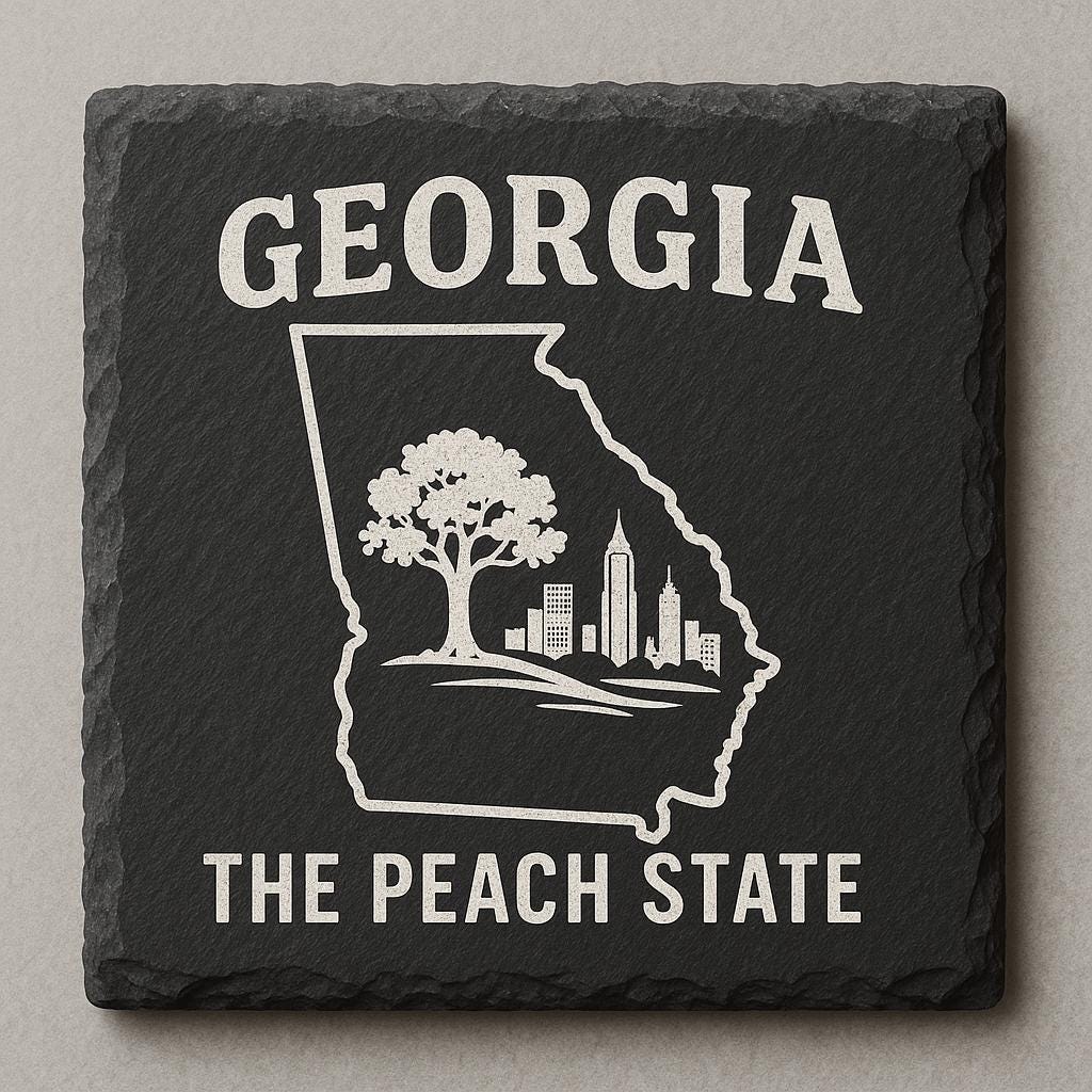 Georgia Slate Coasters 4x4 Laser Engraved Stone Drink Coasters Georgia Home Décor Peach State Established 1788 Gift