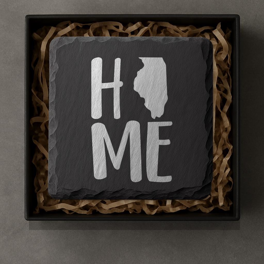 Illinois Slate Coasters 4x4 Laser Engraved Stone Drink Coasters Illinois Home Decor Prairie State Established 1818 Gift