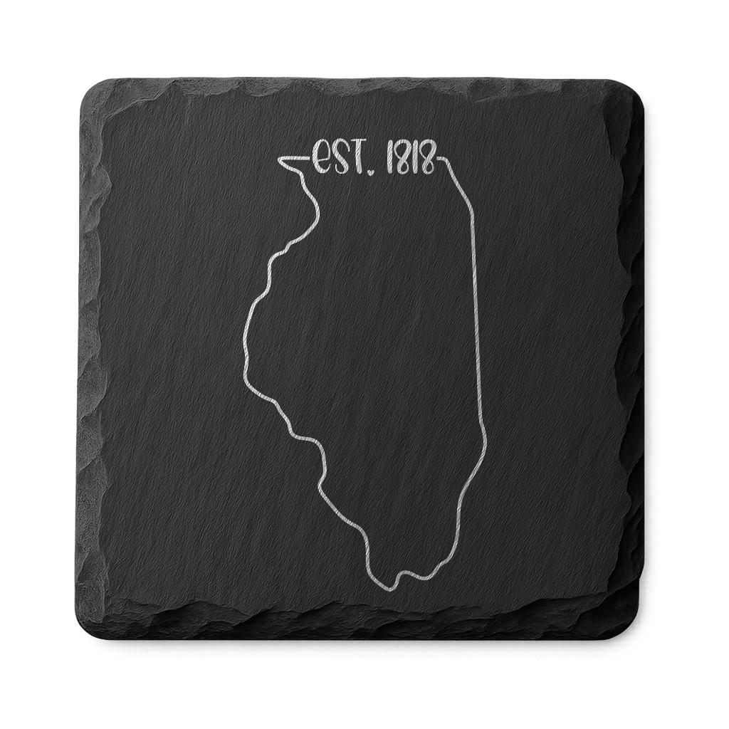 Illinois Slate Coasters 4x4 Laser Engraved Stone Drink Coasters Illinois Home Decor Prairie State Established 1818 Gift
