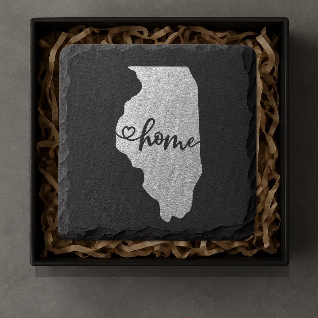 Illinois Slate Coasters 4x4 Laser Engraved Stone Drink Coasters Illinois Home Decor Prairie State Established 1818 Gift