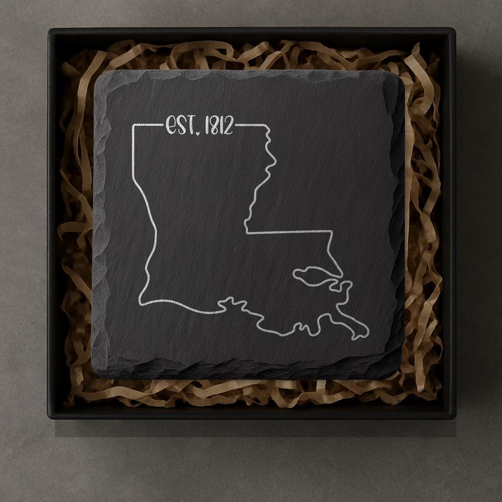 Louisiana Slate Coasters 4x4 Laser Engraved Stone Drink Coasters Louisiana Home Décor Pelican State Established 1812 Gift