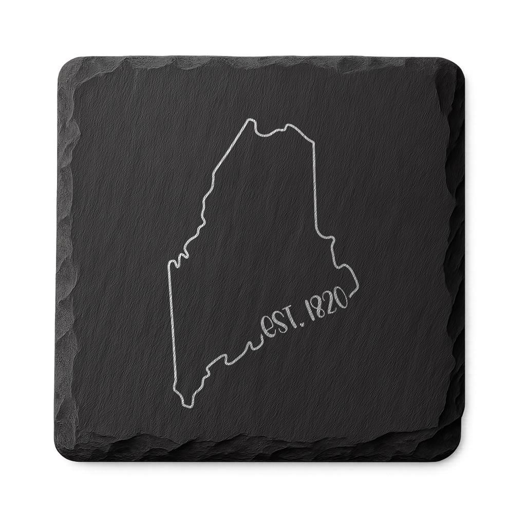 Maine Slate Coasters 4x4 Laser Engraved Stone Drink Coasters Maine Home Décor Pine Tree State Established 1820 Gift