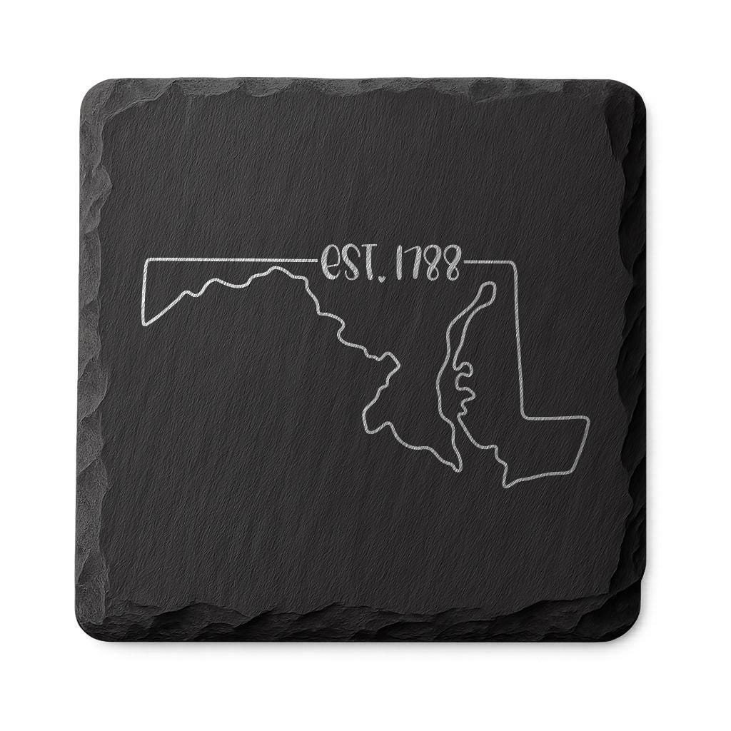 Maryland Slate Coasters 4x4 Laser Engraved Stone Drink Coasters Maryland Home Décor Old Line State Established 1788 Gift