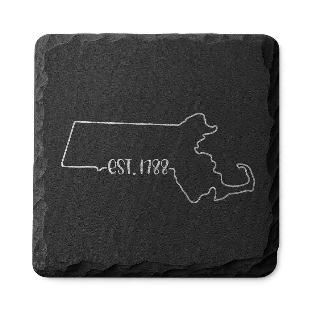 Massachusetts Slate Coasters 4x4 Laser Engraved Stone Drink Coasters Massachusetts Home Décor Bay State Established 1788 Gift