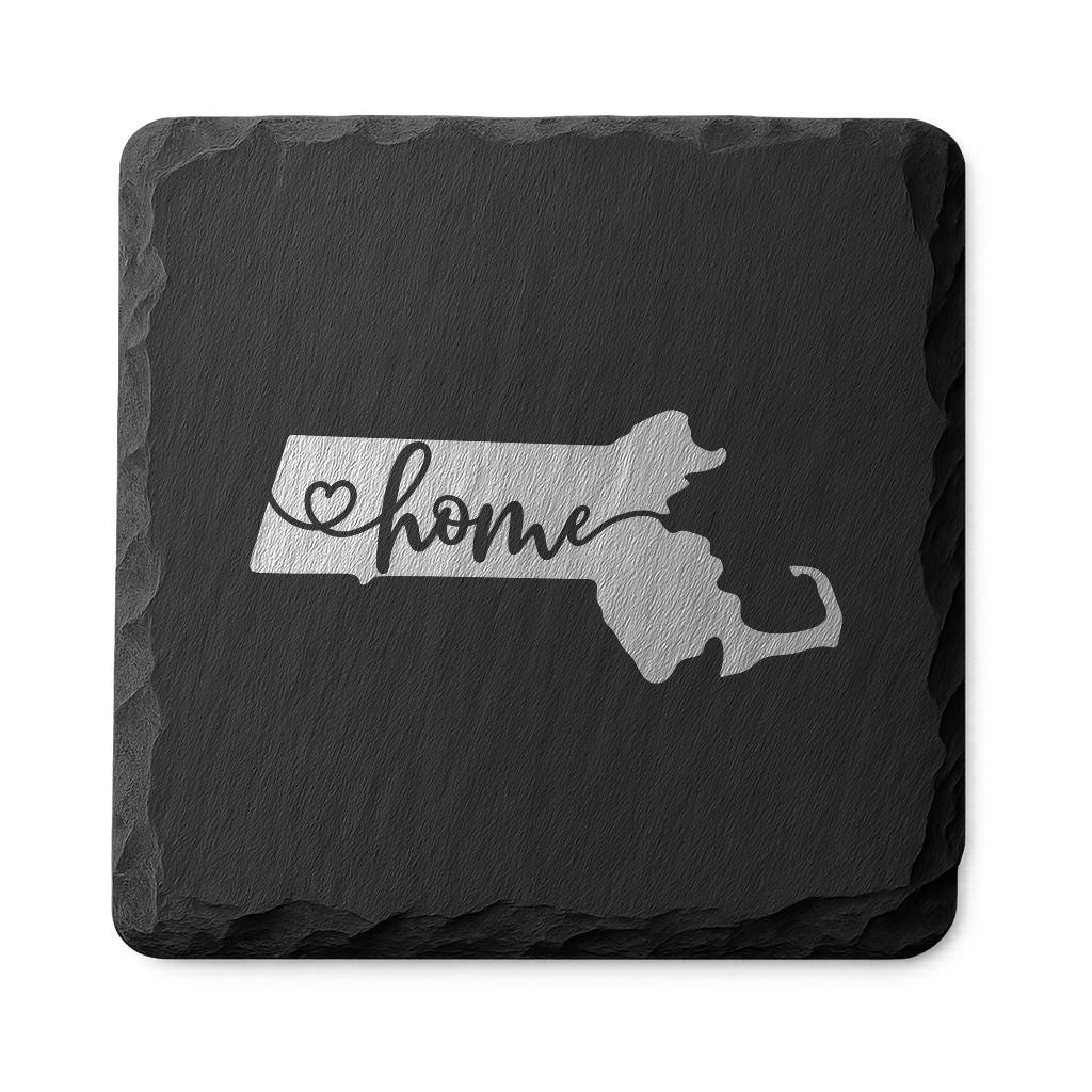 Massachusetts Slate Coasters 4x4 Laser Engraved Stone Drink Coasters Massachusetts Home Décor Bay State Established 1788 Gift