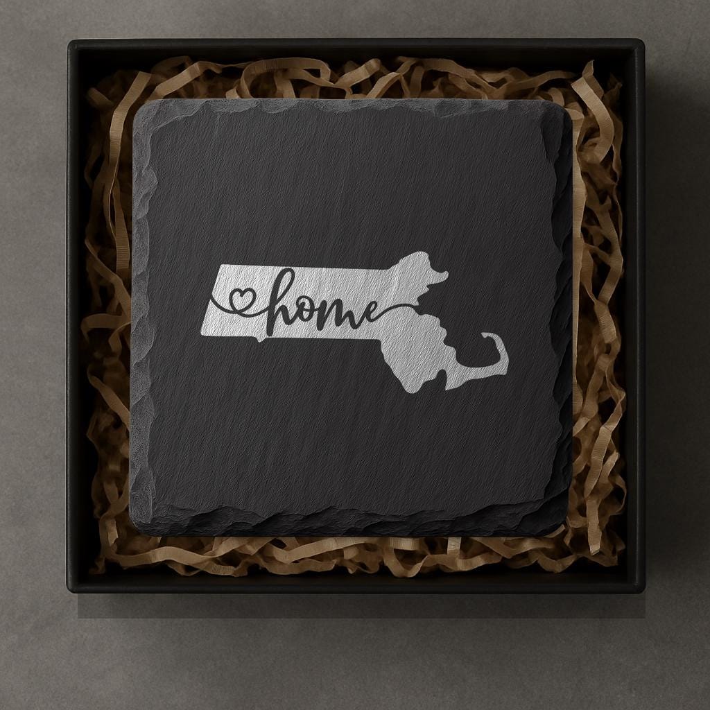 Massachusetts Slate Coasters 4x4 Laser Engraved Stone Drink Coasters Massachusetts Home Décor Bay State Established 1788 Gift