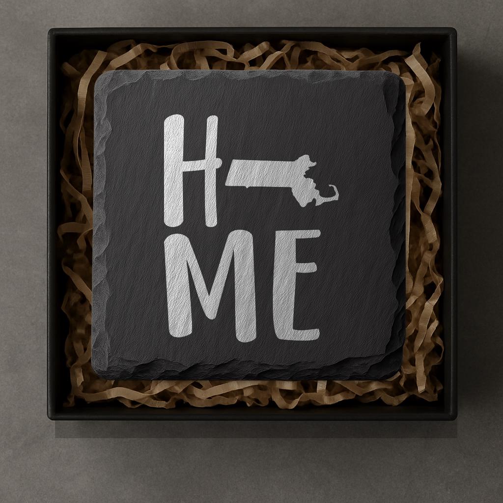 Massachusetts Slate Coasters 4x4 Laser Engraved Stone Drink Coasters Massachusetts Home Décor Bay State Established 1788 Gift