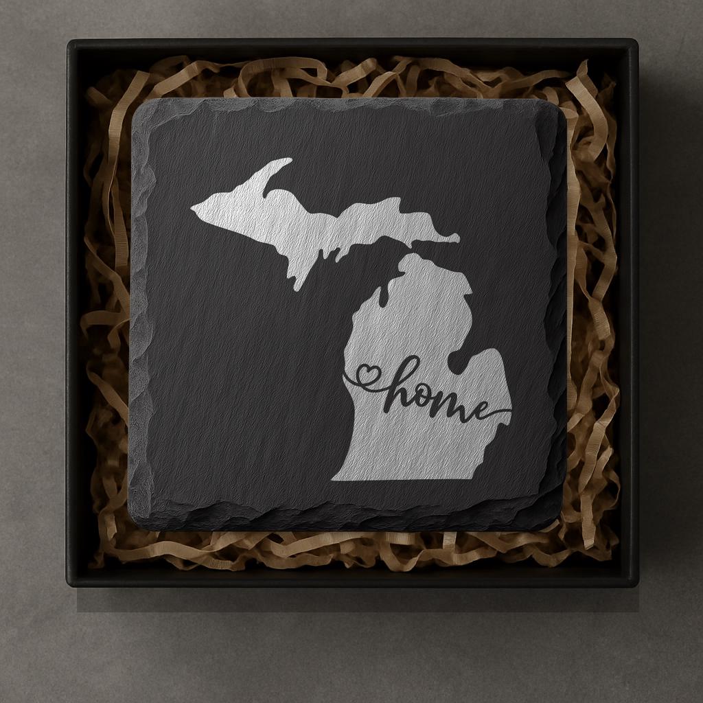 Michigan Slate Coasters 4x4 Laser Engraved Stone Drink Coasters Michigan Home Décor Great Lakes State Established 1837 Gift