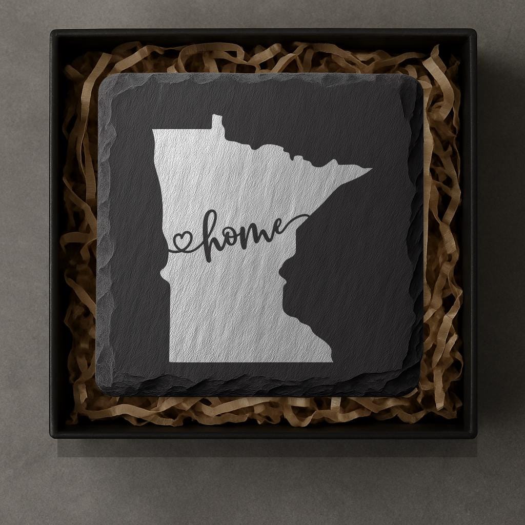Minnesota Slate Coasters 4x4 Laser Engraved Stone Drink Coasters Minnesota Home Décor North Star State Established 1858 Gift