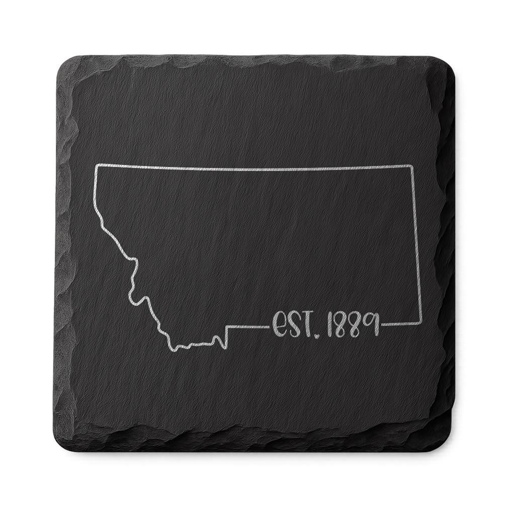 Montana Slate Coasters 4x4 Laser Engraved Stone Drink Coasters Montana Home Décor Treasure State Established 1889 Gift