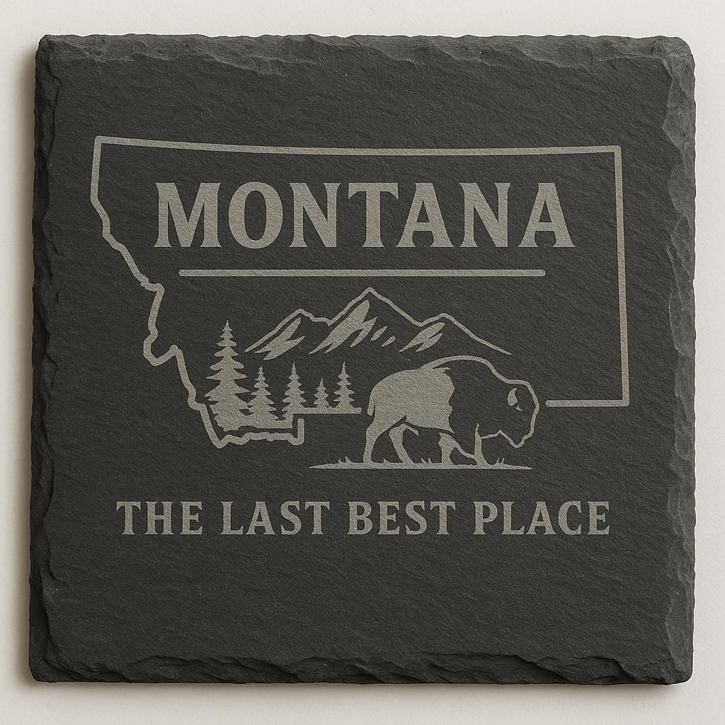 Montana Slate Coasters 4x4 Laser Engraved Stone Drink Coasters Montana Home Décor Treasure State Established 1889 Gift