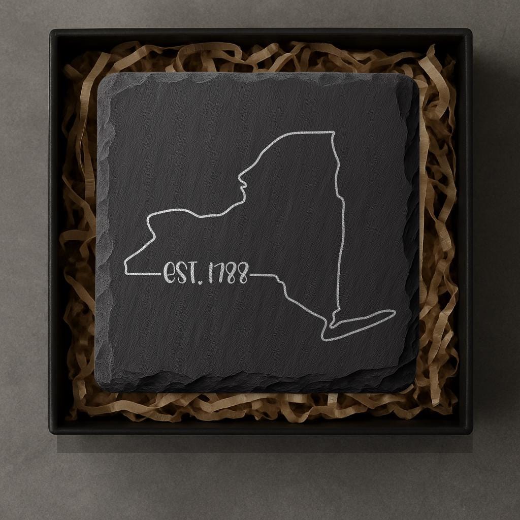 New York Slate Coasters 4x4 Laser Engraved Stone Drink Coasters New York Home Décor Empire State Established 1788 Gift