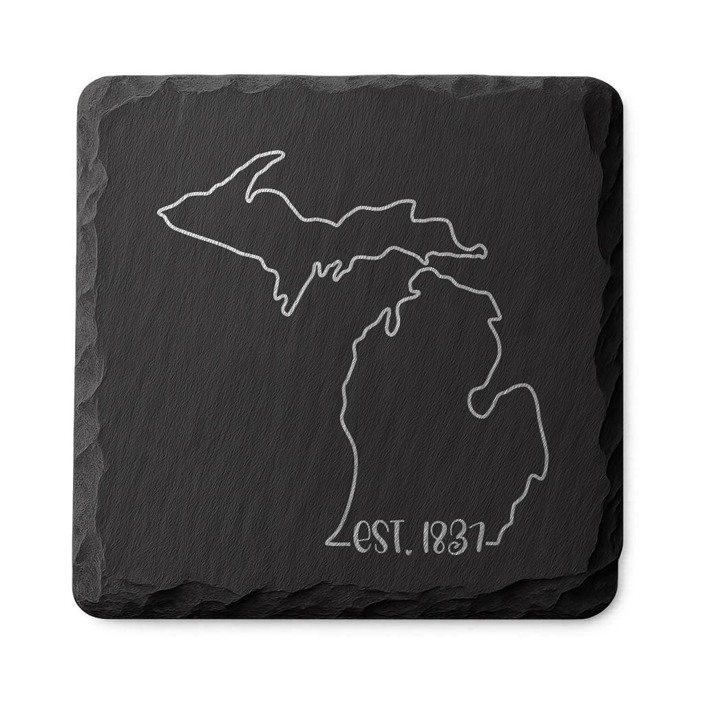 Michigan Slate Coasters 4x4 Laser Engraved Stone Drink Coasters Michigan Home Décor Great Lakes State Established 1837 Gift