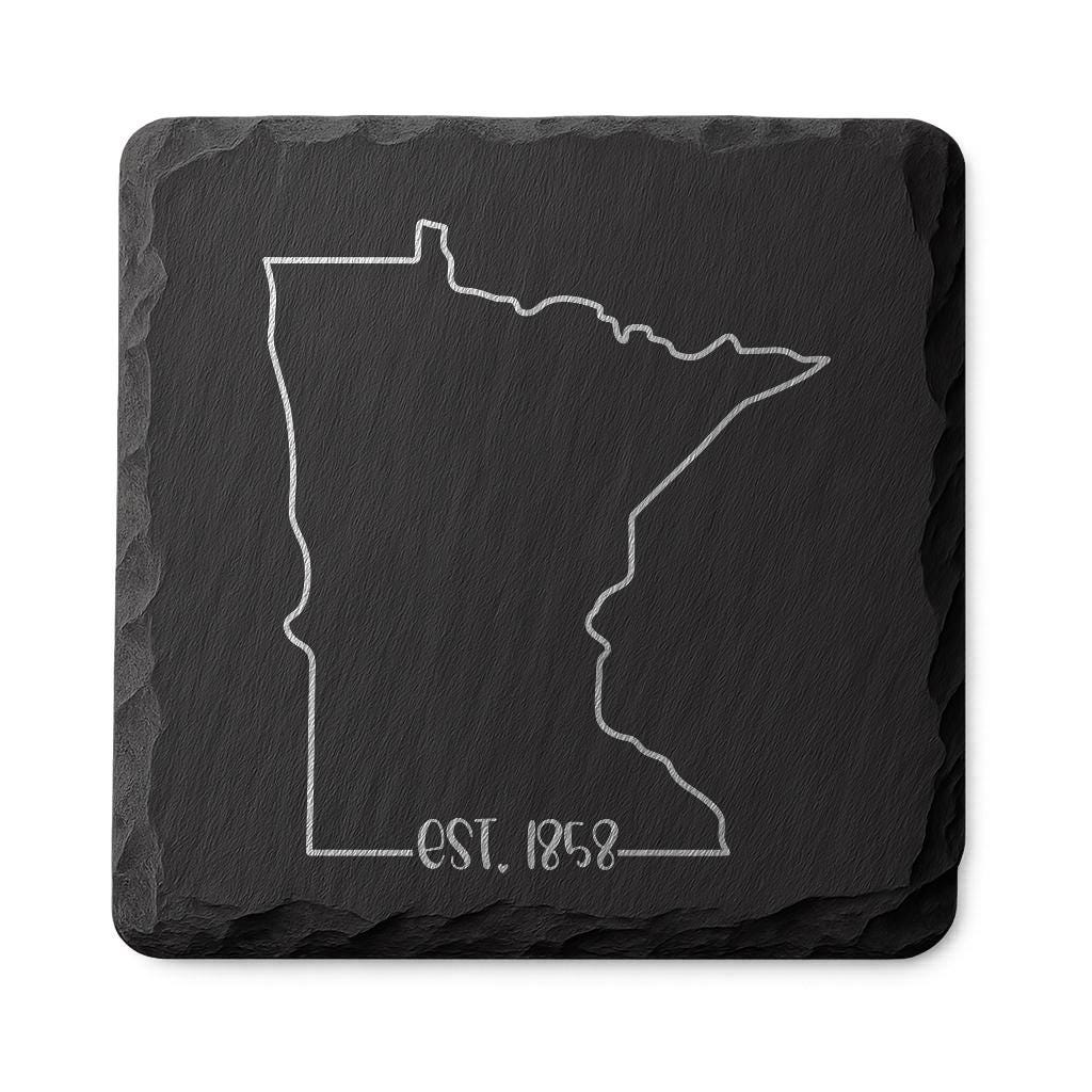 Minnesota Slate Coasters 4x4 Laser Engraved Stone Drink Coasters Minnesota Home Décor North Star State Established 1858 Gift