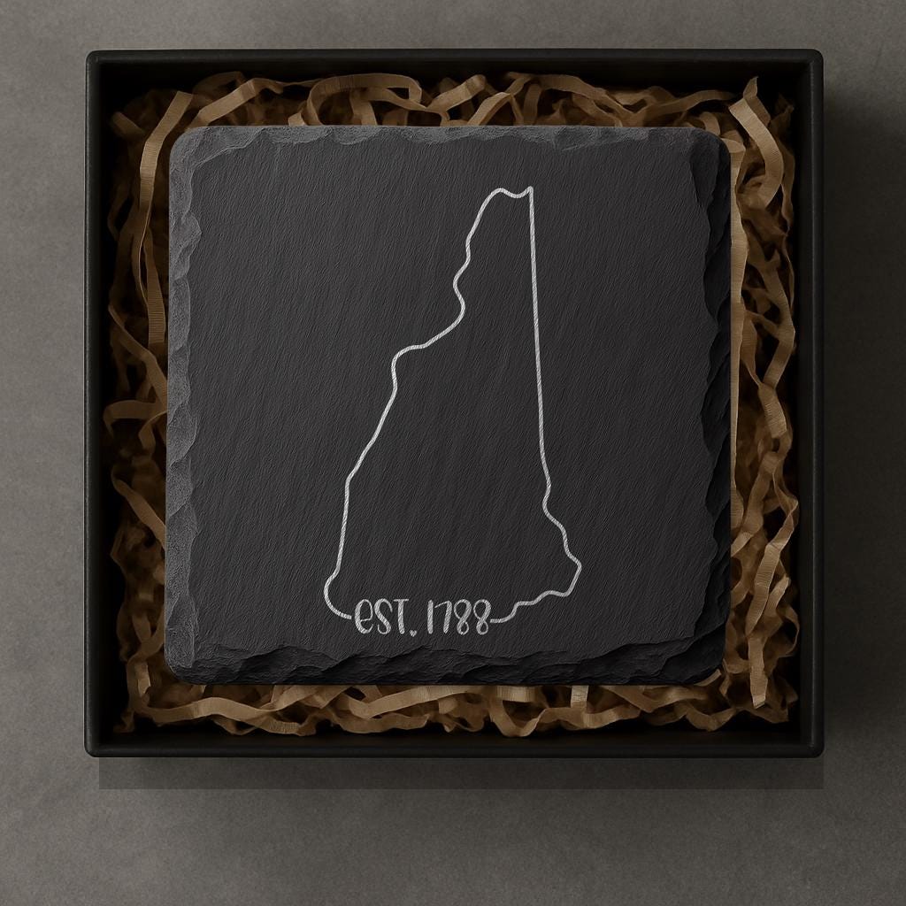 New Hampshire Slate Coasters 4x4 Laser Engraved Stone Drink Coasters New Hampshire Home Décor Granite State Established 1788 Gift