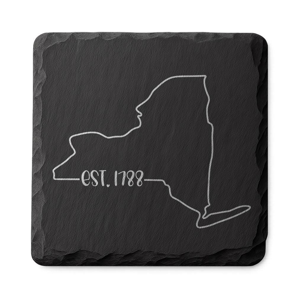 New York Slate Coasters 4x4 Laser Engraved Stone Drink Coasters New York Home Décor Empire State Established 1788 Gift