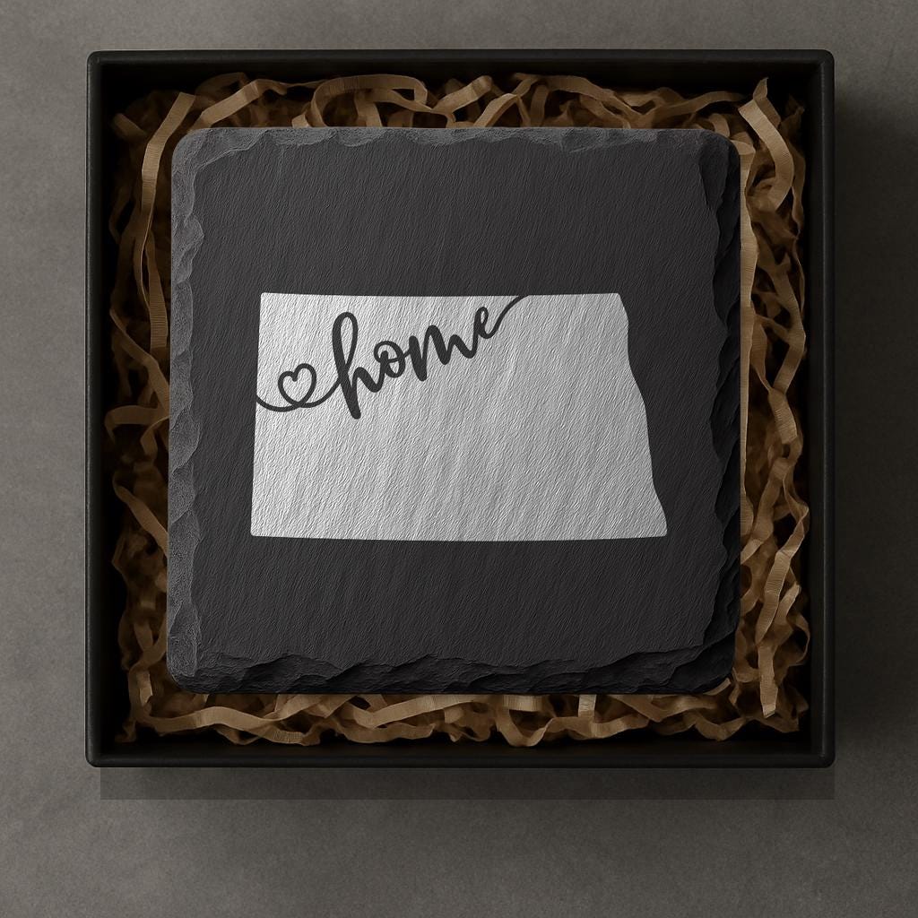 North Dakota Slate Coasters 4x4 Laser Engraved Stone Drink Coasters North Dakota Home Décor Peace Garden State Established 1889 Gift