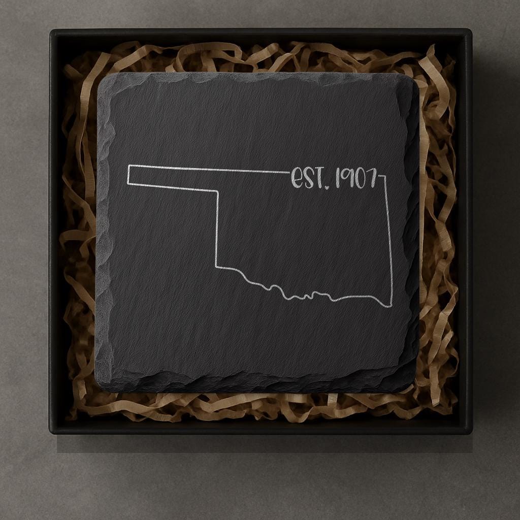 Oklahoma Slate Coasters 4x4 Laser Engraved Stone Drink Coasters Oklahoma Home Décor Sooner State Established 1907 Gift