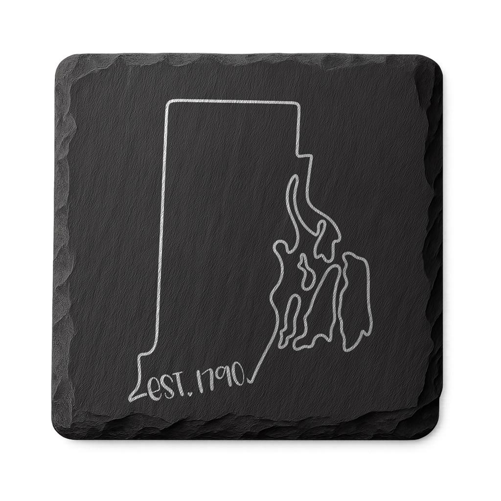 Rhode Island Slate Coasters 4x4 Laser Engraved Stone Drink Coasters Rhode Island Home Décor Ocean State Established 1790 Gift