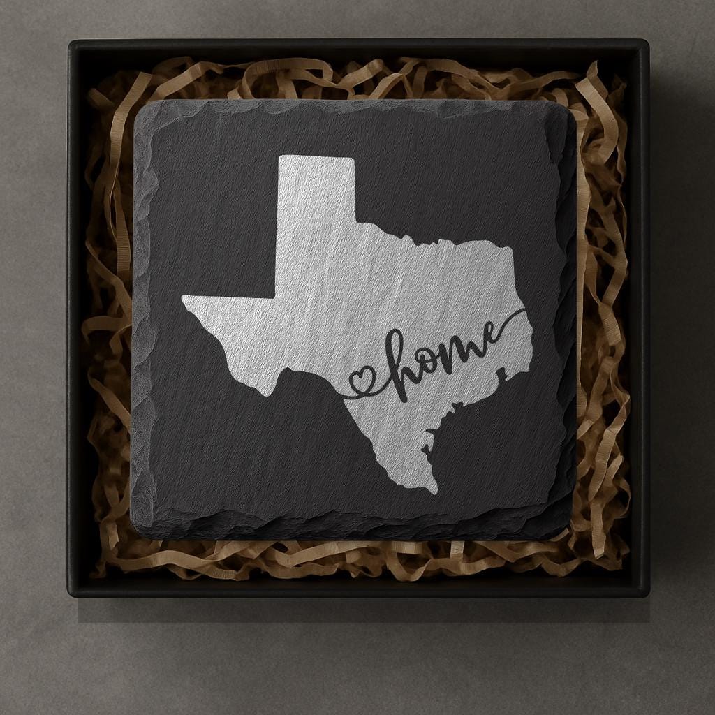 Texas Slate Coasters 4x4 Laser Engraved Stone Drink Coasters Texas Home Décor Lone Star State Established 1845 Gift
