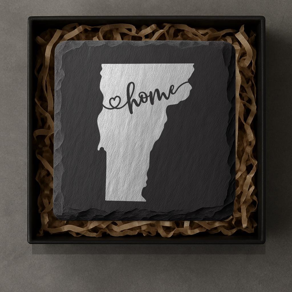 Vermont Slate Coasters 4x4 Laser Engraved Stone Drink Coasters Vermont Home Décor Green Mountain State Established 1791 Gift