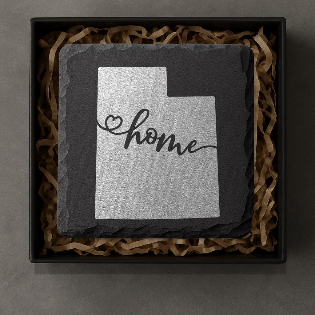 Utah Slate Coasters 4x4 Laser Engraved Stone Drink Coasters Utah Home Décor Beehive State Established 1896 Gift