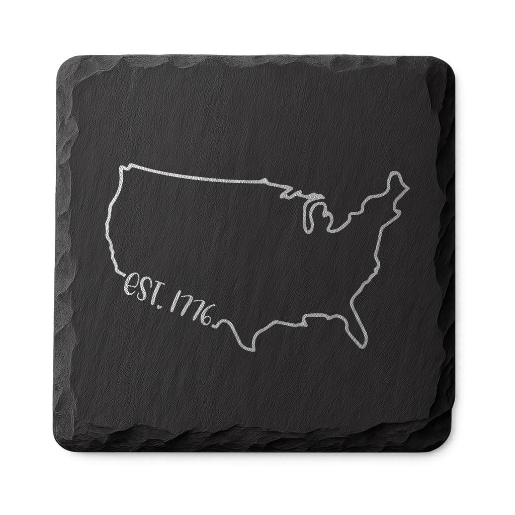 U.S.A. Slate Coasters | 4x4 Laser Engraved Stone Drink Coasters | Rustic Patriotic Home Décor | American Flag Gift | Housewarming Gift Set