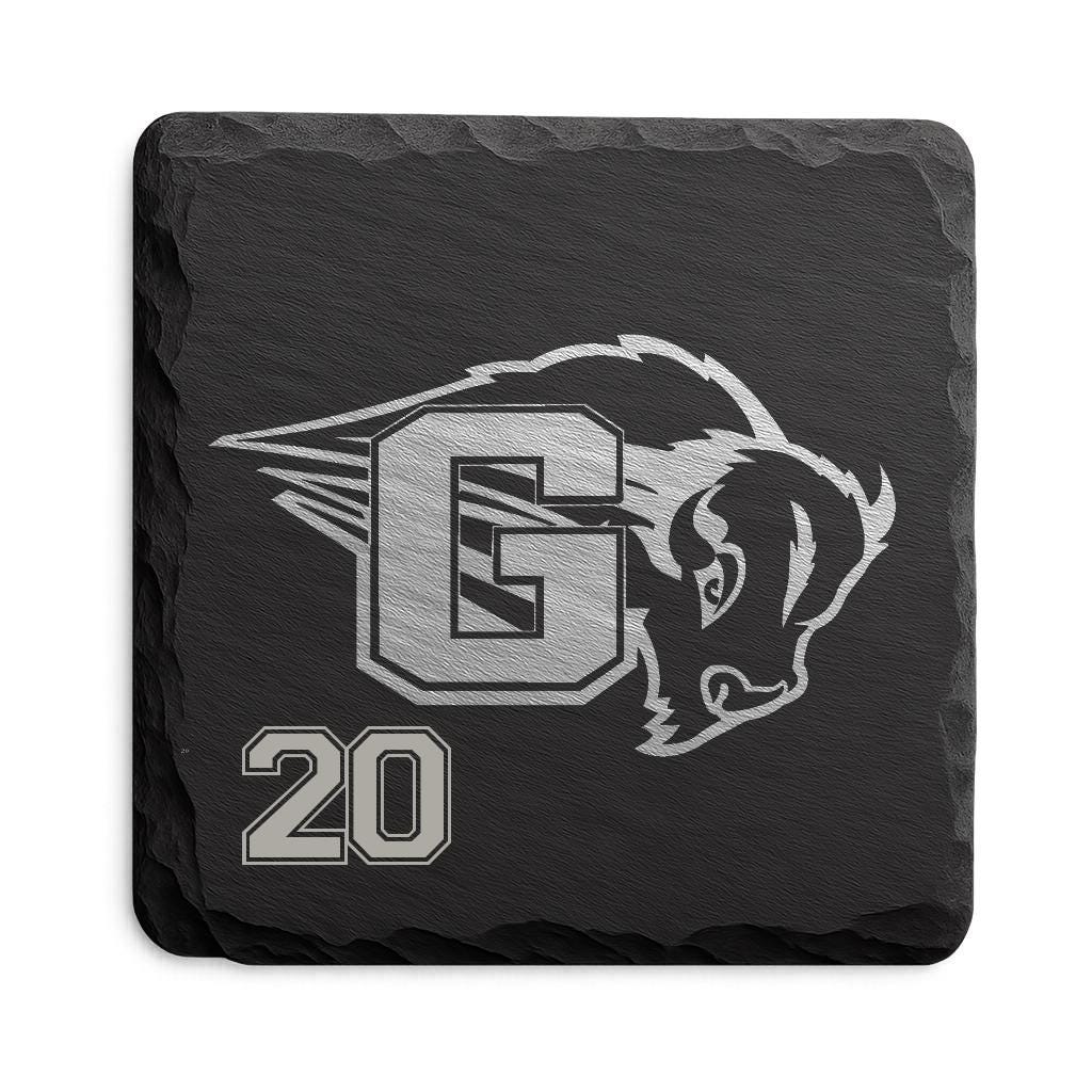Greybull Buffalo Slate Coaster • Personalized Jersey Number • Wyoming Football Gift • 4x4 Engraved Stone