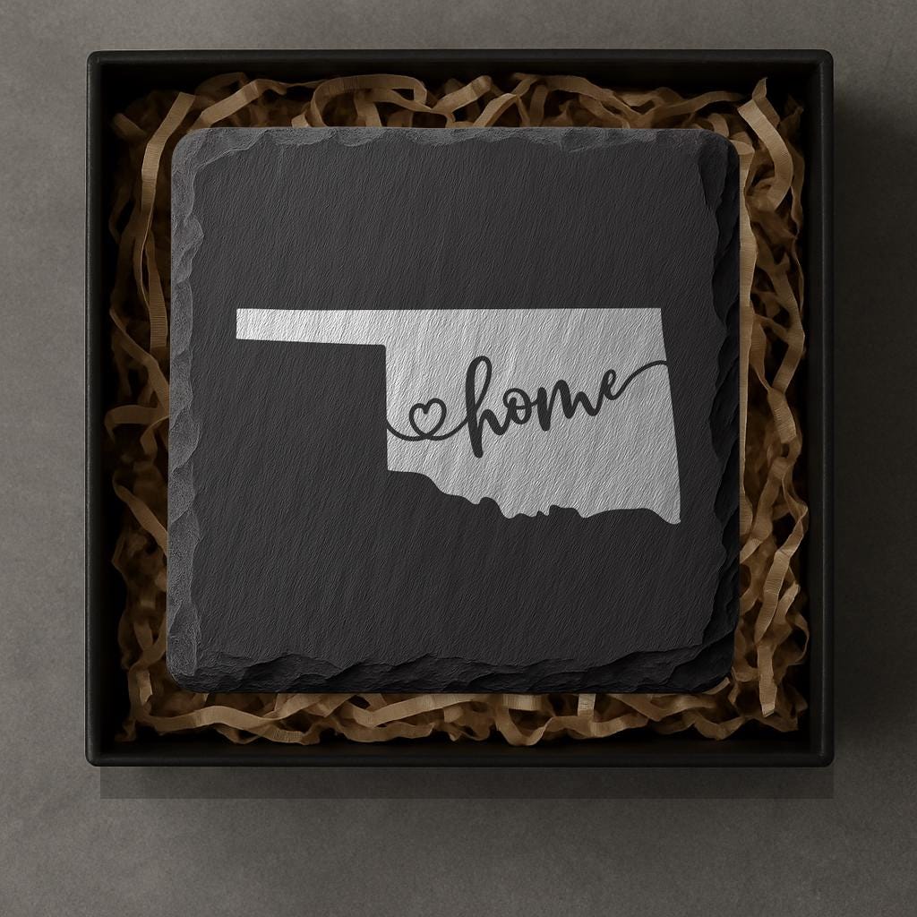 Oklahoma Slate Coasters 4x4 Laser Engraved Stone Drink Coasters Oklahoma Home Décor Sooner State Established 1907 Gift
