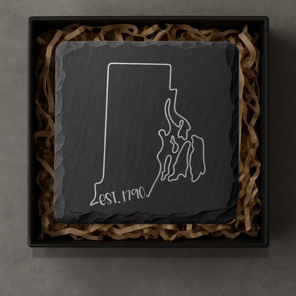 Rhode Island Slate Coasters 4x4 Laser Engraved Stone Drink Coasters Rhode Island Home Décor Ocean State Established 1790 Gift
