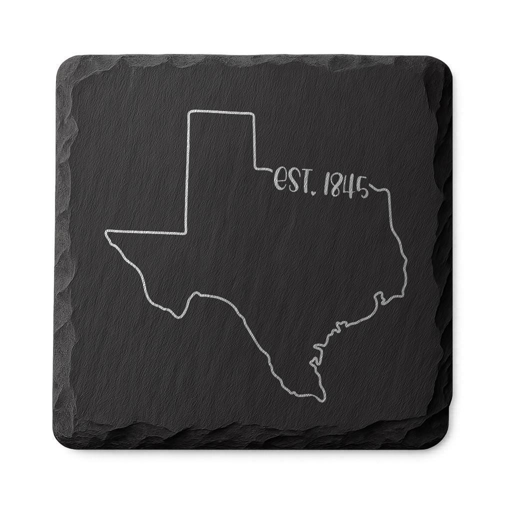 Texas Slate Coasters 4x4 Laser Engraved Stone Drink Coasters Texas Home Décor Lone Star State Established 1845 Gift