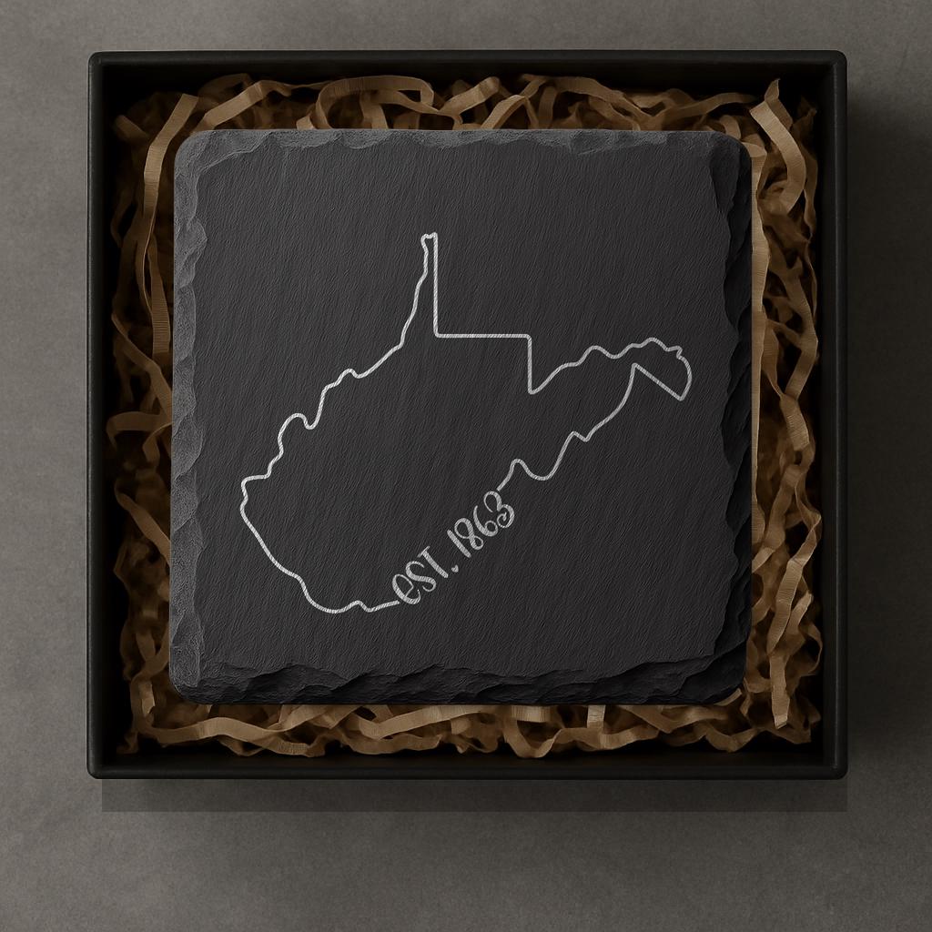 West Virginia Slate Coasters 4x4 Laser Engraved Stone Drink Coasters West Virginia Home Décor Mountain State Established 1863 Gift