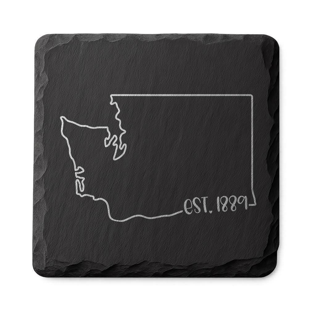 Washington Slate Coasters 4x4 Laser Engraved Stone Drink Coasters Washington Home Décor Evergreen State Established 1889 Gift