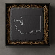 Washington Slate Coasters 4x4 Laser Engraved Stone Drink Coasters Washington Home Décor Evergreen State Established 1889 Gift