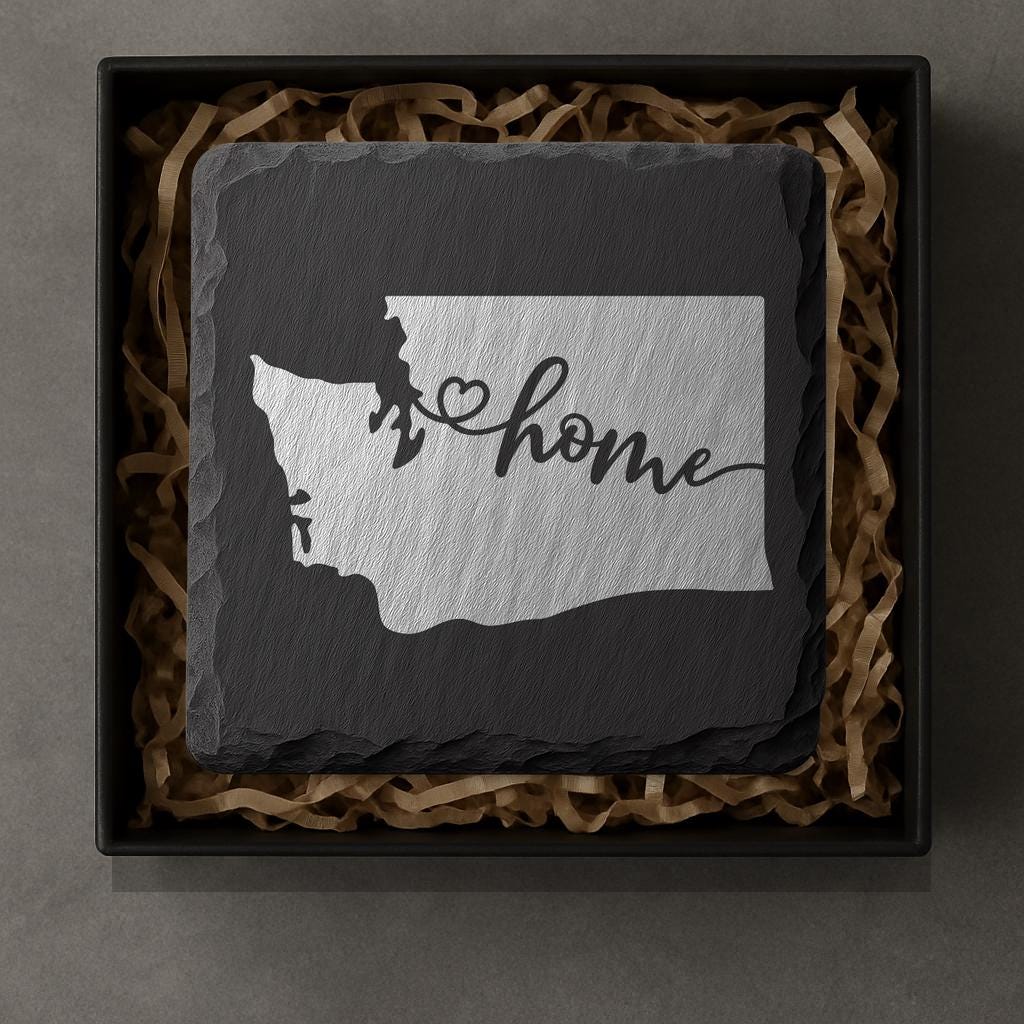 Washington Slate Coasters 4x4 Laser Engraved Stone Drink Coasters Washington Home Décor Evergreen State Established 1889 Gift