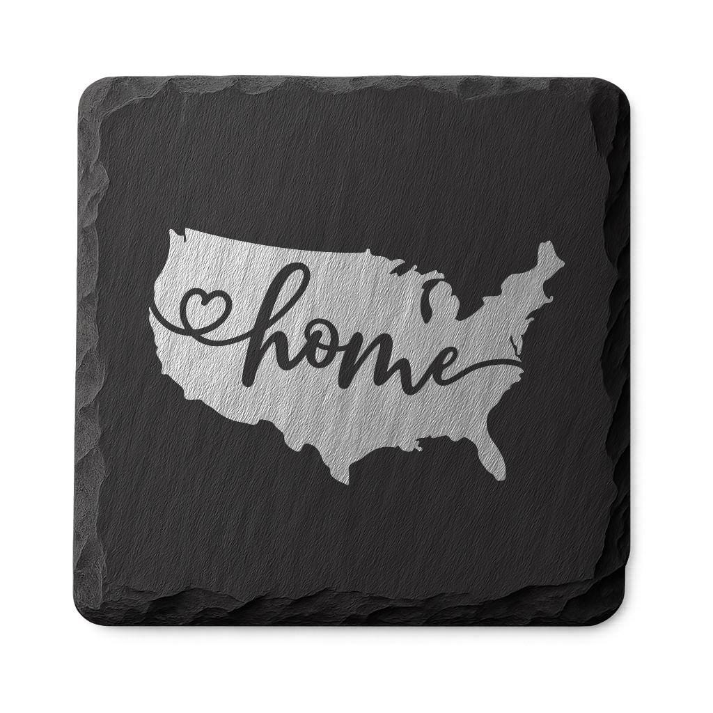 U.S.A. Slate Coasters | 4x4 Laser Engraved Stone Drink Coasters | Rustic Patriotic Home Décor | American Flag Gift | Housewarming Gift Set