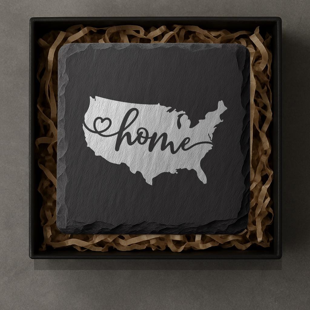 U.S.A. Slate Coasters | 4x4 Laser Engraved Stone Drink Coasters | Rustic Patriotic Home Décor | American Flag Gift | Housewarming Gift Set