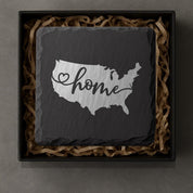 U.S.A. Slate Coasters | 4x4 Laser Engraved Stone Drink Coasters | Rustic Patriotic Home Décor | American Flag Gift | Housewarming Gift Set