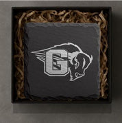 Greybull Buffalo Slate Coaster • Personalized Jersey Number • Wyoming Football Gift • 4x4 Engraved Stone