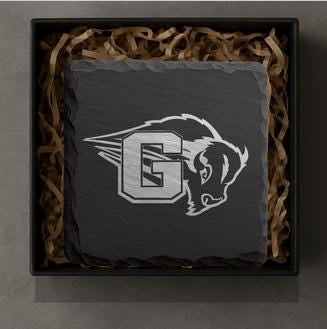 Greybull Buffalo Slate Coaster • Personalized Jersey Number • Wyoming Football Gift • 4x4 Engraved Stone
