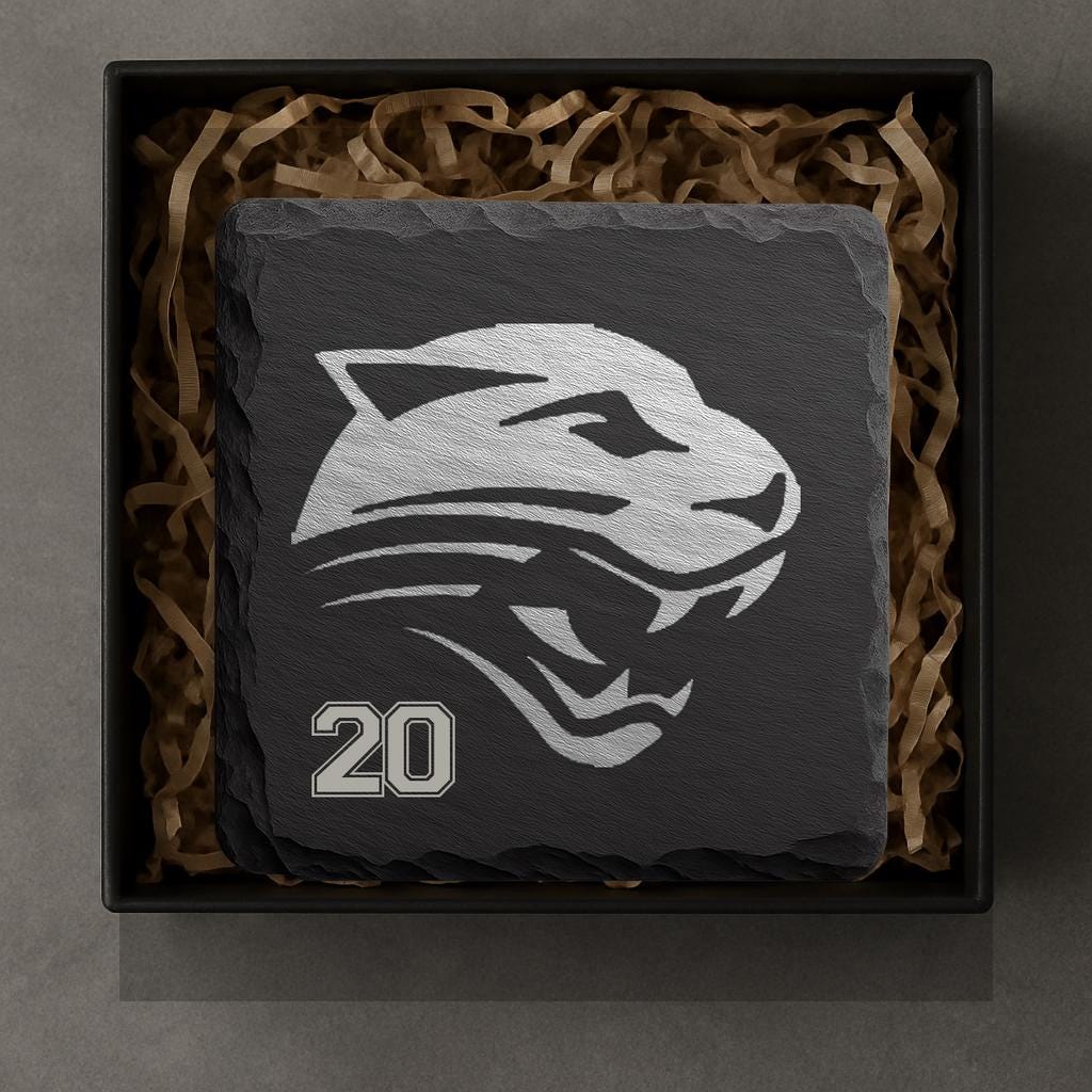Powell Panthers Slate Coaster • Personalized Jersey Number • Wyoming sportsGift • 4x4 Engraved Stone